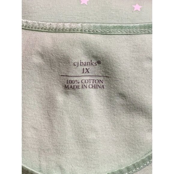Cj Banks Womens Light Green White Stars 3/4 Sleeve Top Cotton Blouse Size 1X - Picture 8 of 14